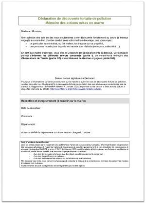 Formulaire de renseignements destiné à conserver la mémoire des pollutions découvertes