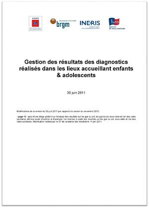 Couverture de la note Gestion des résultats des diagnostics réalisés dans les lieux accueillant enfants et adolescents