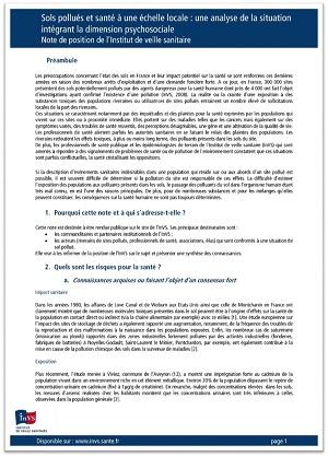 Couverture de la note Sols pollués et santé à une échelle locale : une analyse de la situation intégrant la dimension psychosociale