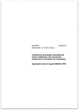 Page de couverture du rapport Coefficients de transfert des éléments traces métalliques vers les plantes, utilisés pour l’évaluation de l’exposition : Application dans le logiciel MODUL’ERS